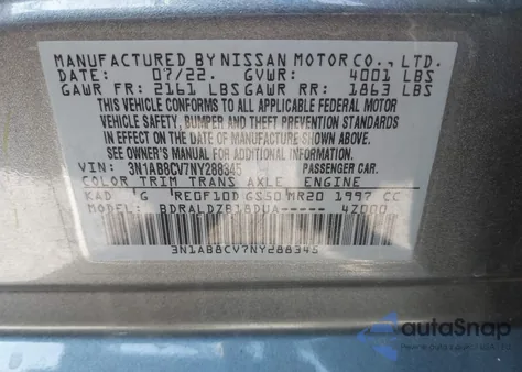 2022 Nissan Sentra Sv Xtronic Cvt z USA, uszkodzony, nr VIN 3N1AB8CV7NY288345